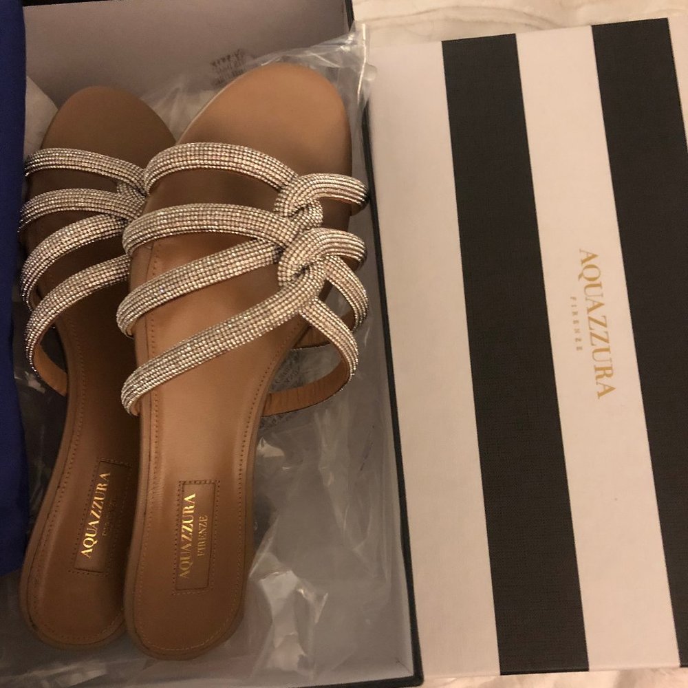 BRAND NEW IN BOX Aquazzura Crystal Moondust Flats Size 38 (7 US) PRICE FIRM